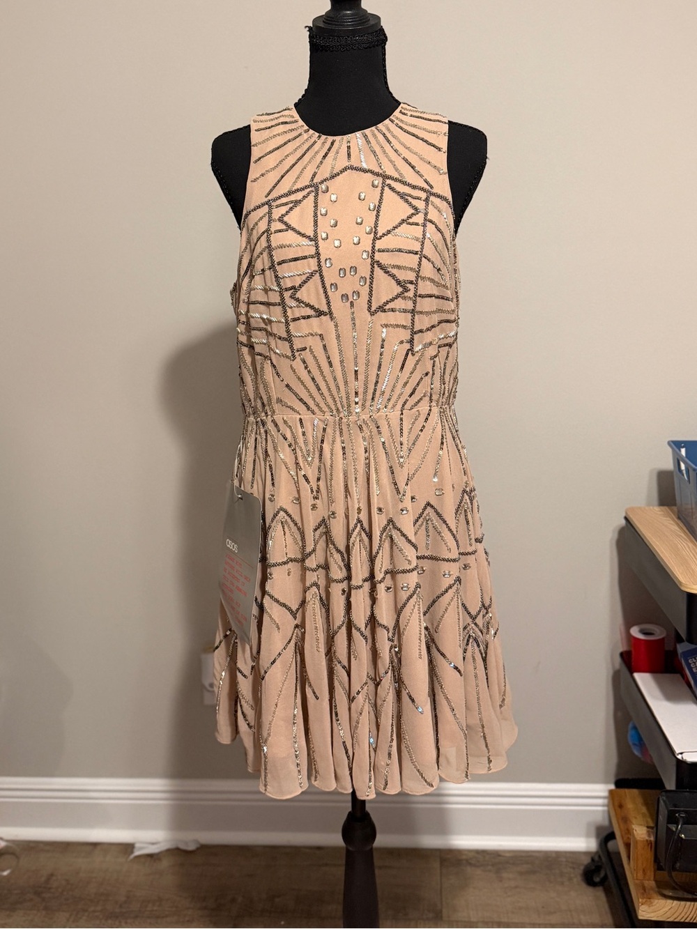 ASOS Nude Embellished Sleeveless Mini Dress